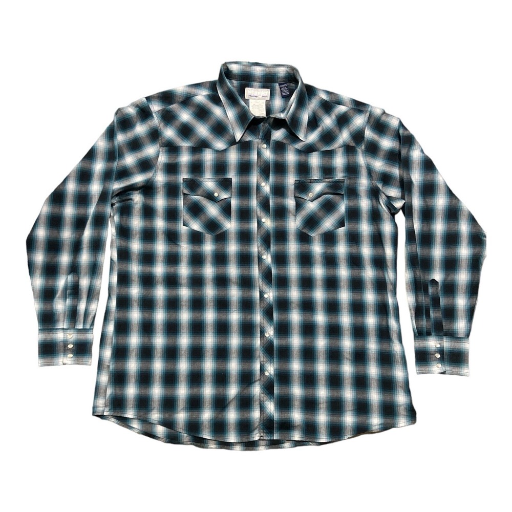 Wrangler Western Pearl Snap Men's  Button Up‎ Shirt Size 2XT Plaid Long Sleeve